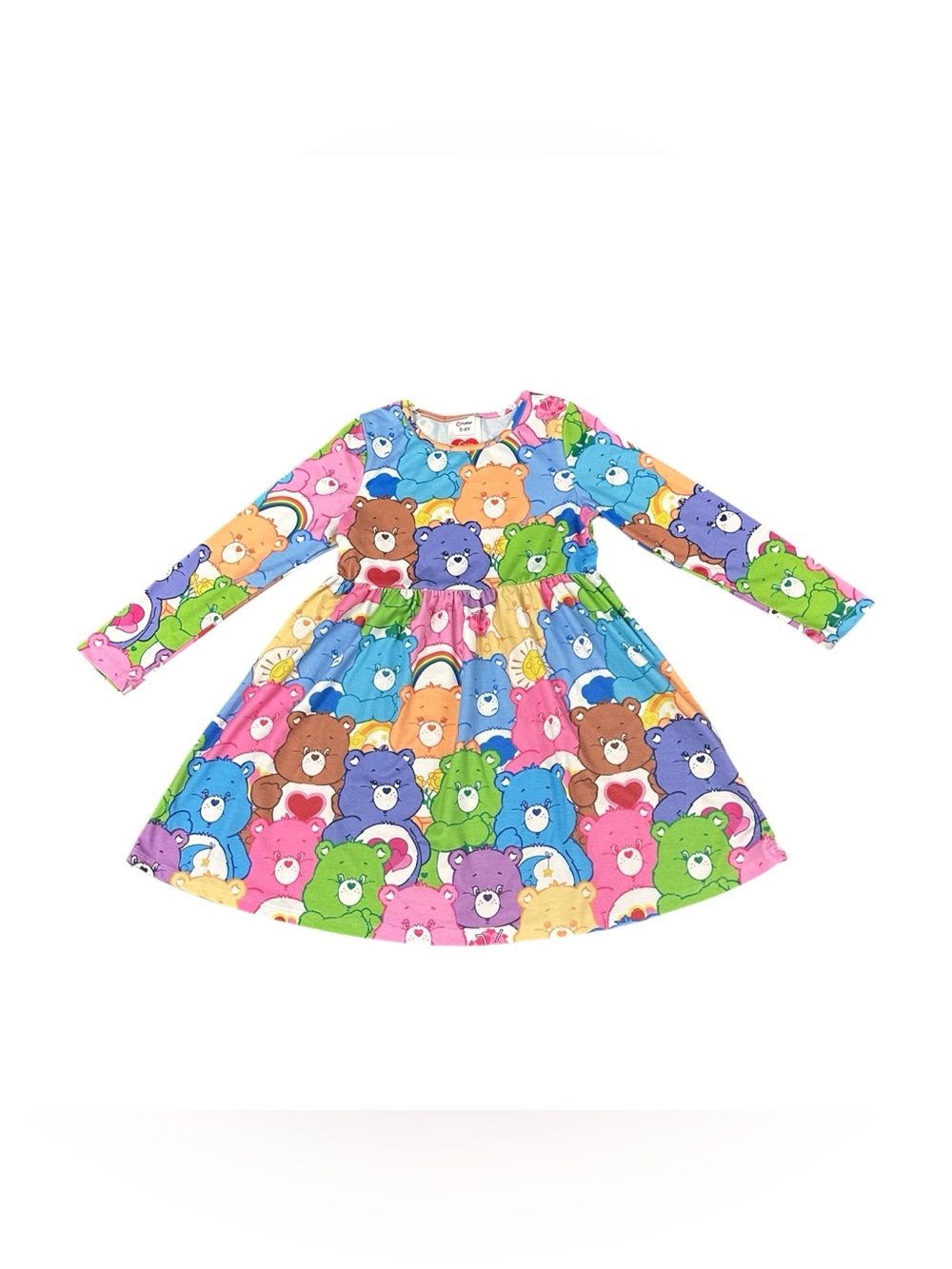 PatPat Care Bears Girls 5-6Y Multicolor All Over Print Long Sleeve Dress